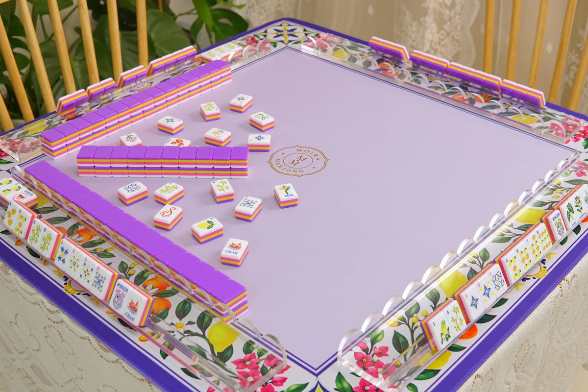 Capri Lemon Mahjong Mat paired with Capri Garden American Mahjong Set