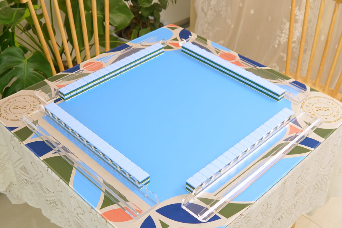 Beige Geometry Mahjong Mat - styled table setting