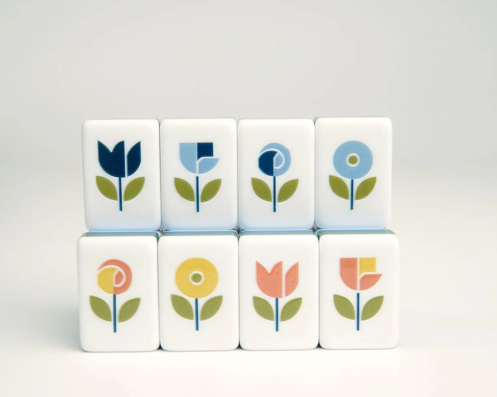 Eight Blooming Geometry flower tiles with modern botanical artwork