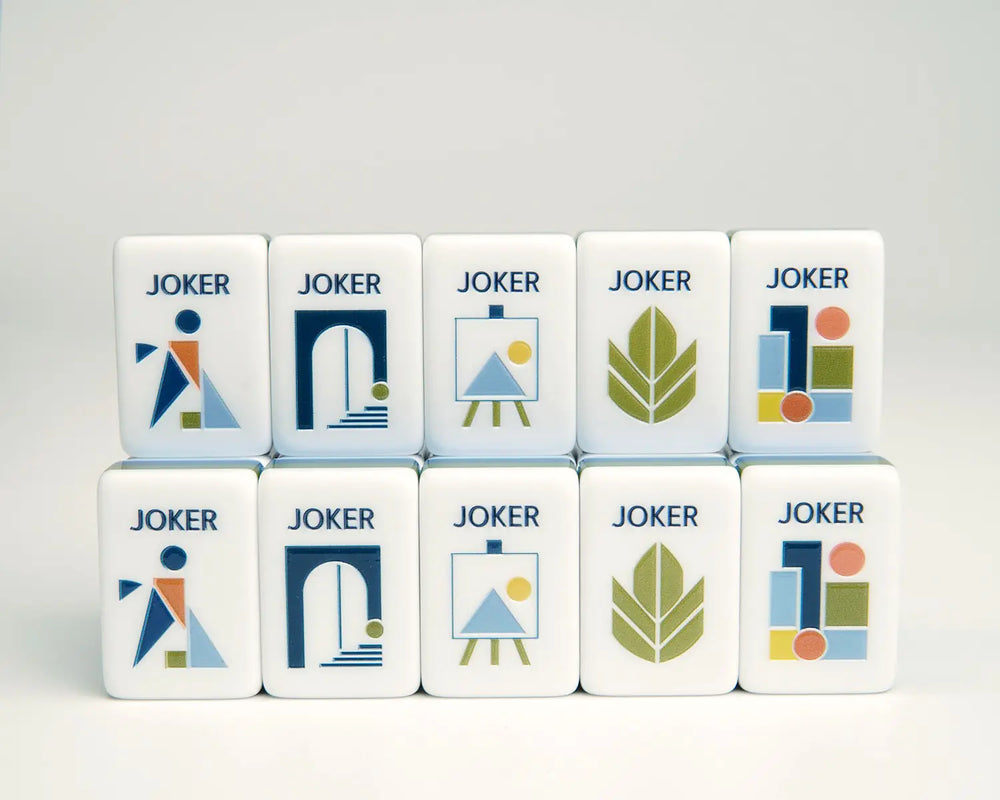 Ten Blooming Geometry Joker tiles with mid-century geometric artwork