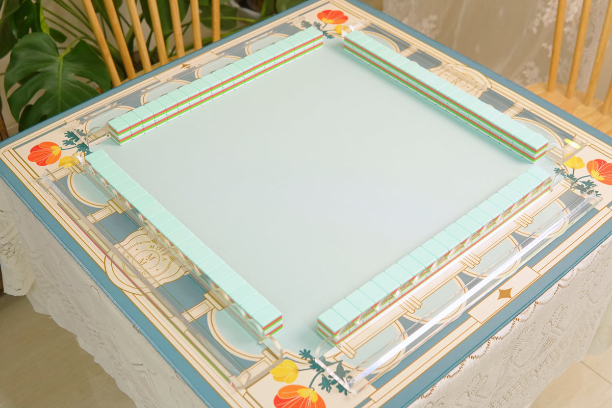 Blue Estate Mahjong Mat - styled table setting