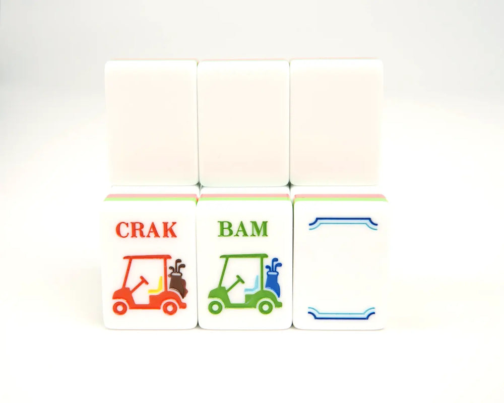 Blue Manor red, green and white dragon tiles with seafoam backs