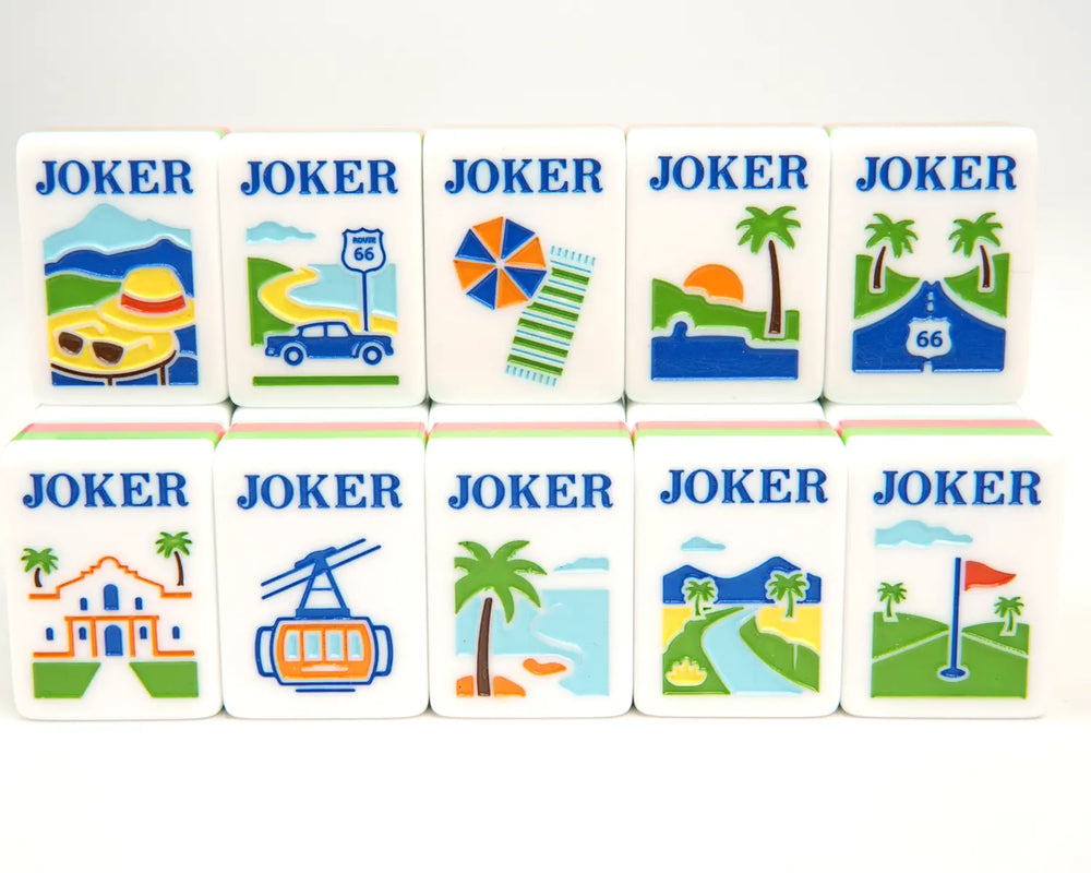 Ten Blue Manor Joker tiles with resort-inspired artwork