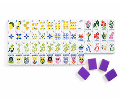 Complete Capri Garden American Mahjong set with colorful faces and purple backs