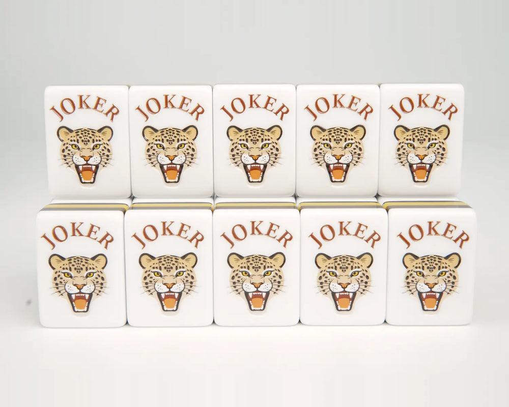 Ten Golden Wilds leopard Joker tiles in two rows