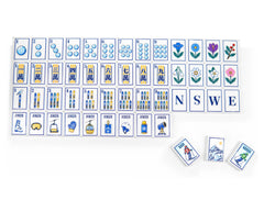 Alpine Slopes American Mahjong set — complete ski-inspired tile designs with blue and gold details