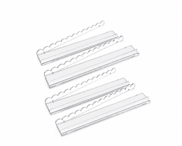Set of four crystal-clear acrylic Mahjong tile pushers with scalloped edges, fully visible on a white background